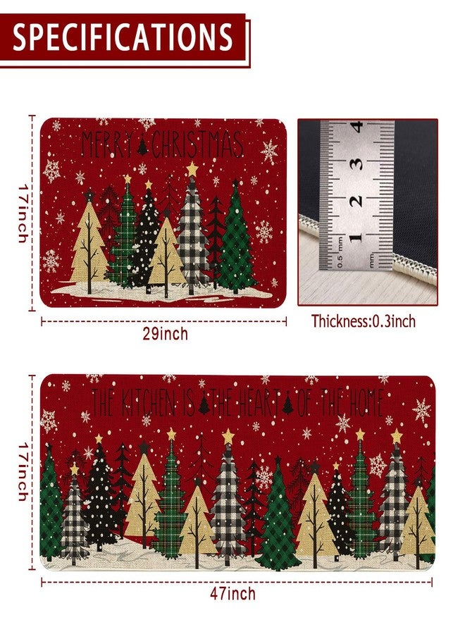 Roszwtit Christmas Tree Kitchen Rugs and Mats Set of 2, Merry Christmas Kitchen Mat, Winter Holiday Xmas Washable Non-Slip Floor Mats for Christmas Kitchen Decor - 17x29 and 17x47 Inch - Image 2
